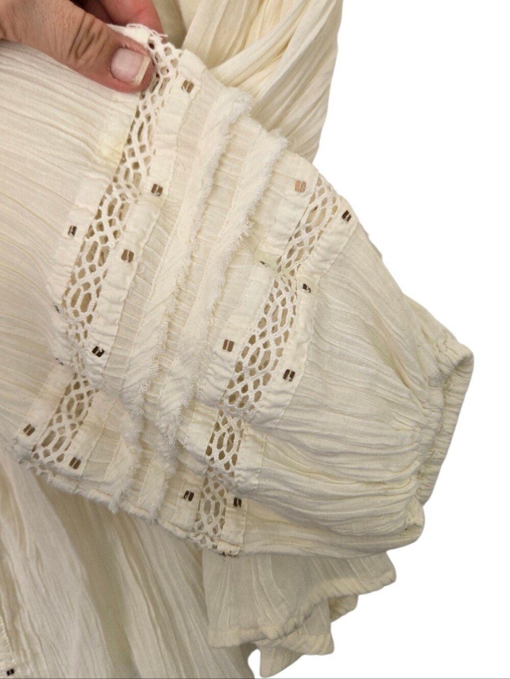 ✨ Free People Cream Boho Lace Detail Button Front Blouse ✨ - Picture 5 of 6